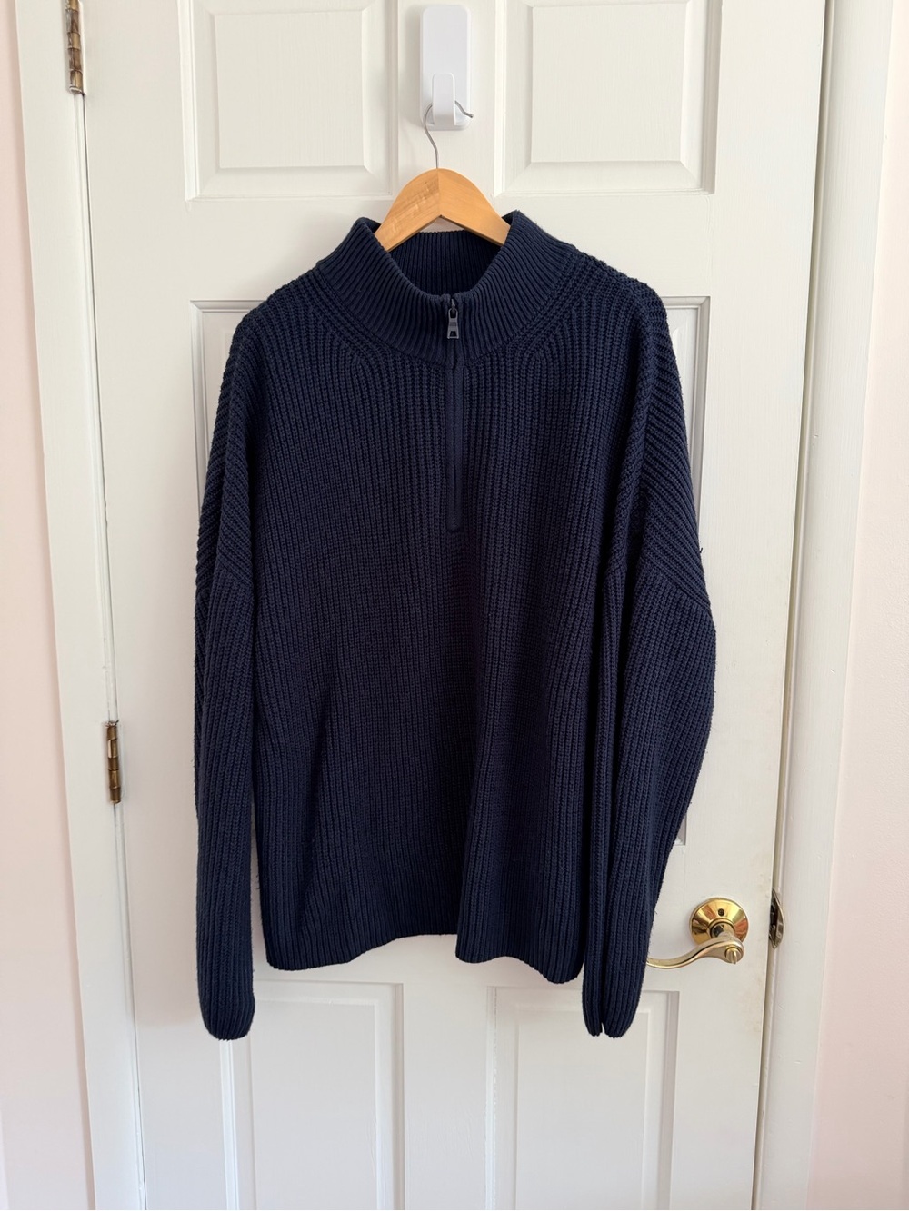 Amazon Women's Navy Zip-Front Ribbed Sweater